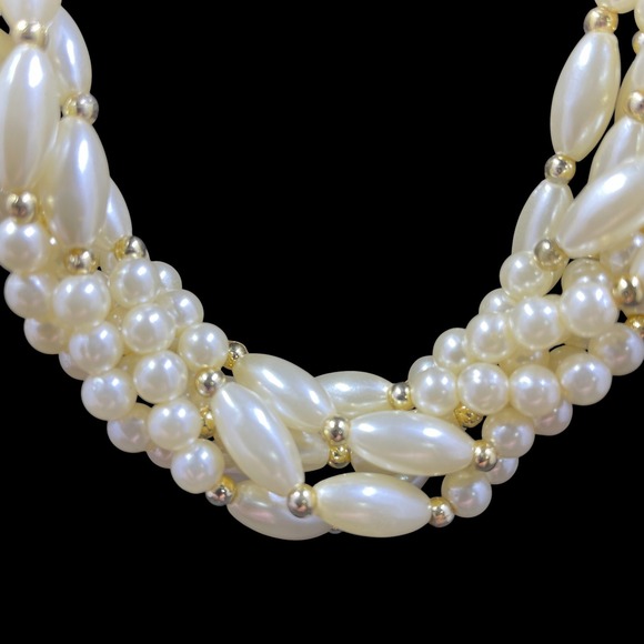Vintage Faux Pearl Multi Strand Necklace Bridal Wedding Elegant Classic 25 Inch